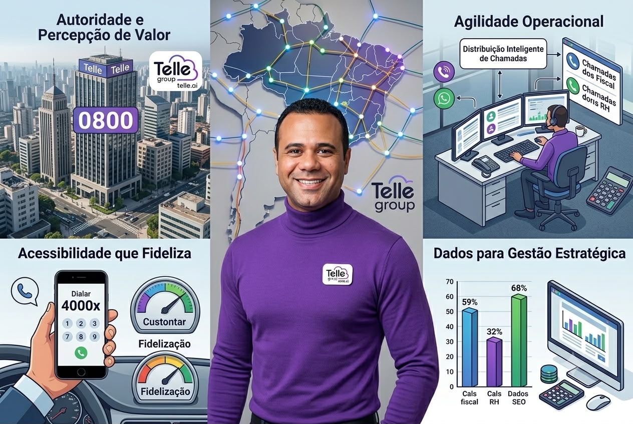 Ilustração sobre atendimento contábil com números 0800 e 4000x para escritórios de contabilidade