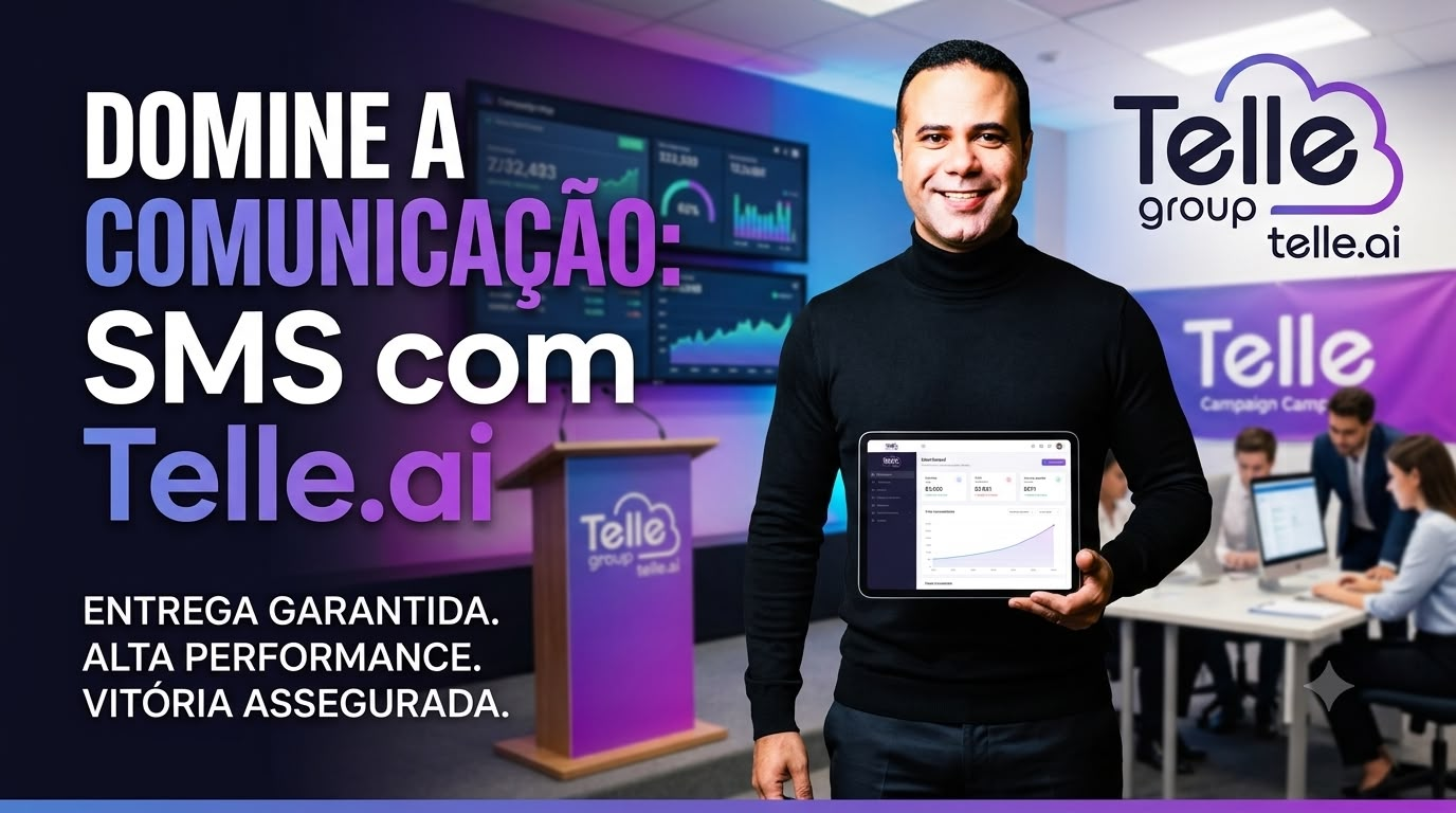 Arte sobre SMS Marketing com Tellegroup para comunicação de campanhas eleitorais em 2026